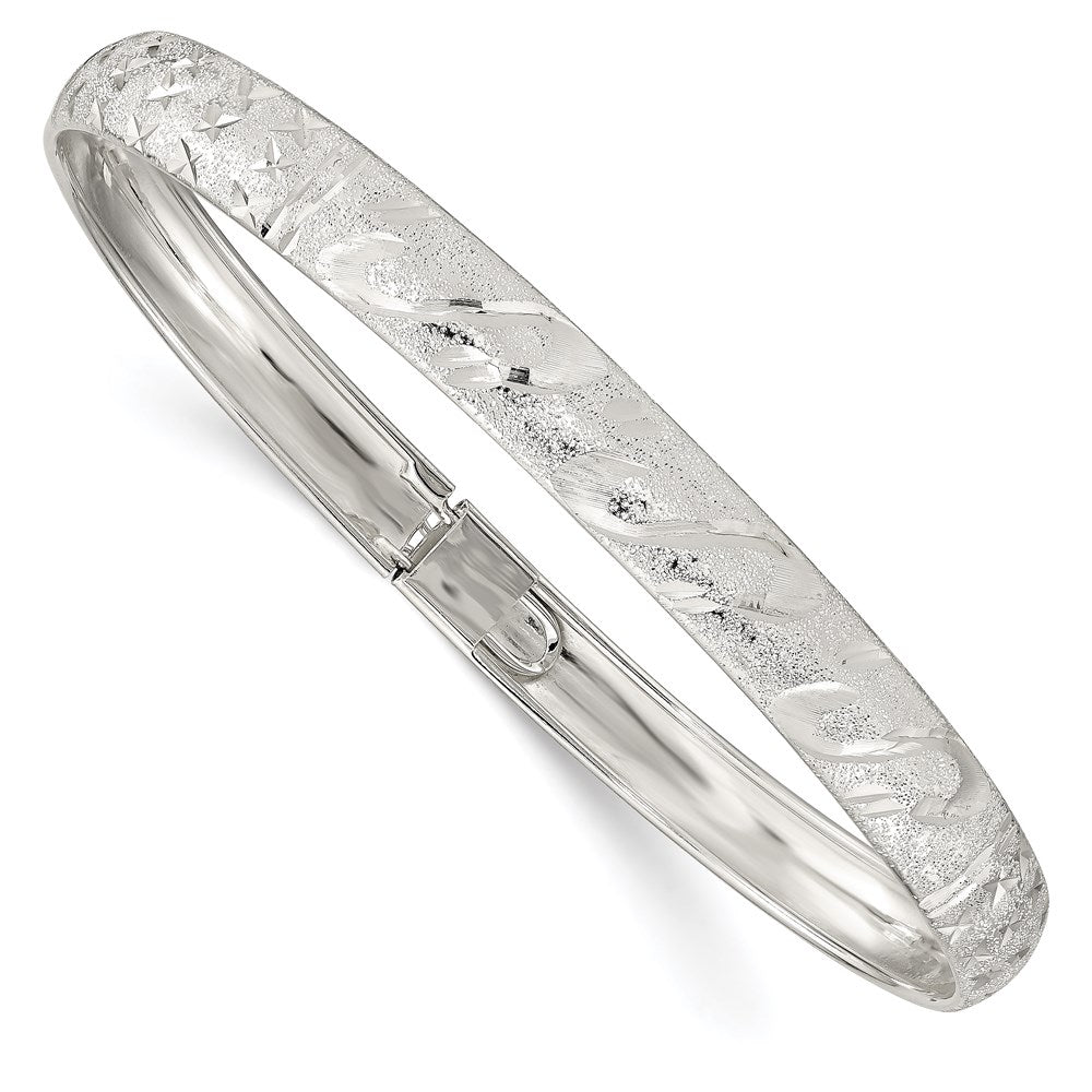 Sterling Silver 6.5mm Diamond-cut Flexible Bangle 7.25 inches