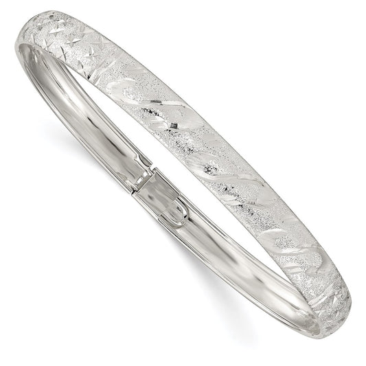 Sterling Silver 6.5mm Diamond-cut Flexible Bangle 7.25 inches