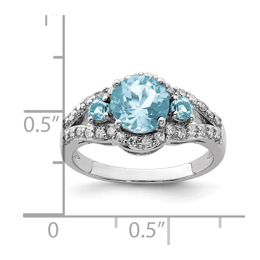 Sterling Silver Rhodium Diam. & Sky Blue Topaz Ring