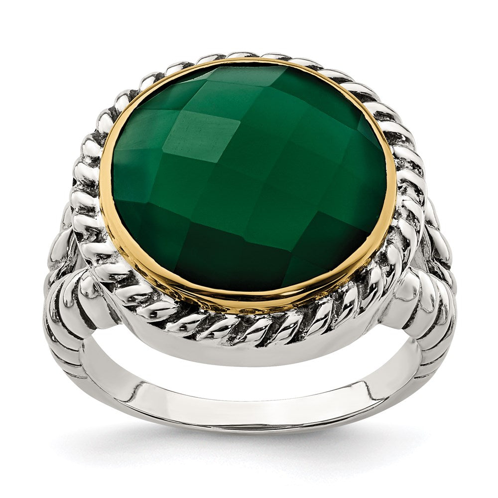 Sterling Silver w/14k Round Green Onyx Ring