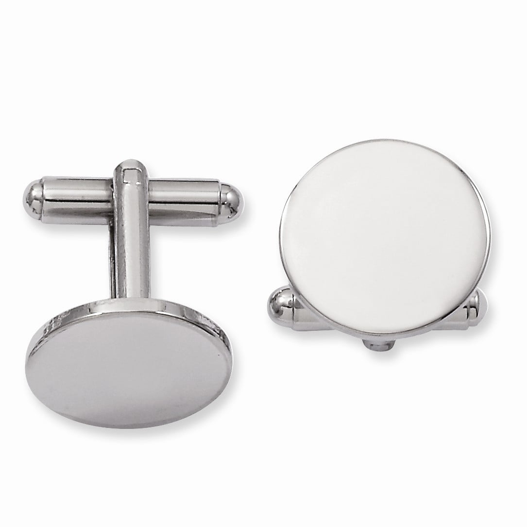 Kelly Waters Rhodium-plated Polished Round Engravable Cuff Links QGP3774