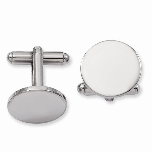 Kelly Waters Rhodium-plated Polished Round Engravable Cuff Links QGP3774