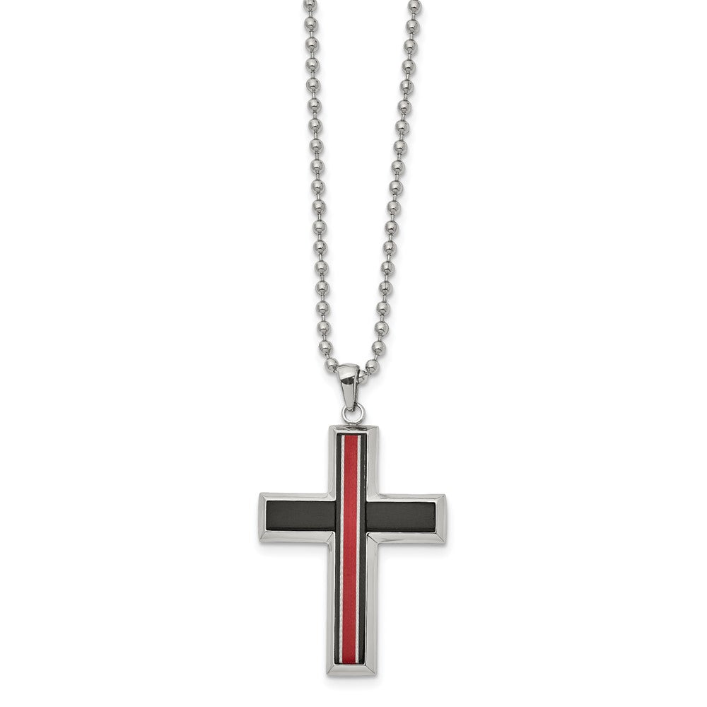 Stainless Steel Brushed & Polished w/Fiber Glass Cross 22 inch Necklace