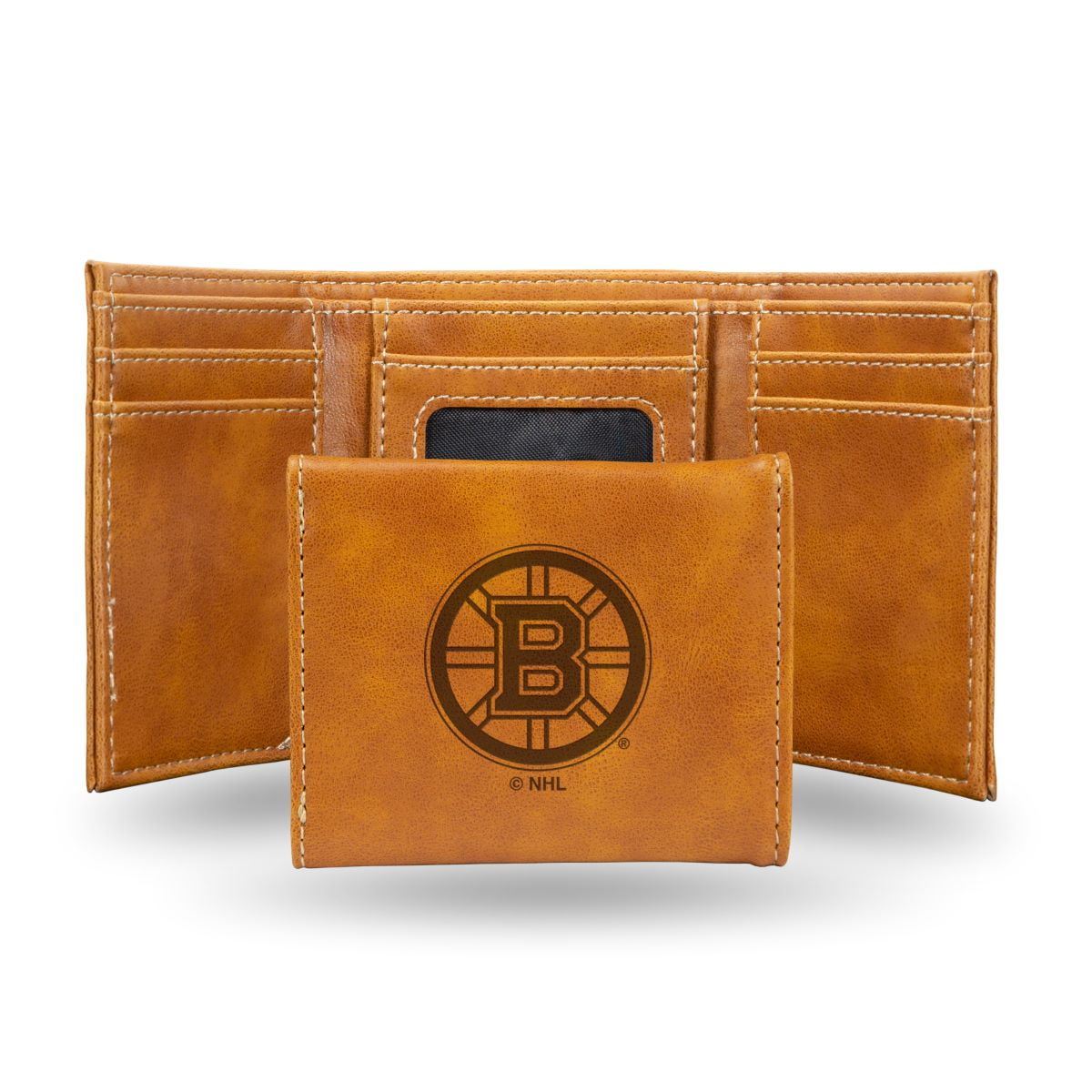 Hockey Rico Industries Boston Bruins Brown Laser Engraved Trifold Laser Engraved Tri-Fold Wallet - Men's Accessory