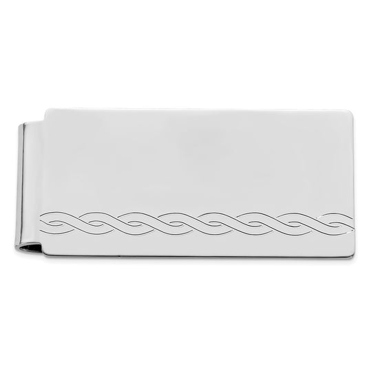 Rhodium-Plated Kelly Waters Hinged Patterned Money Clip