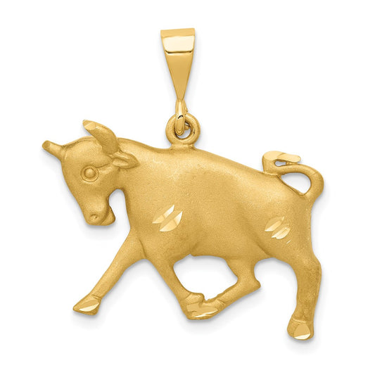14k Satin Diamond-cut Taurus Zodiac Charm