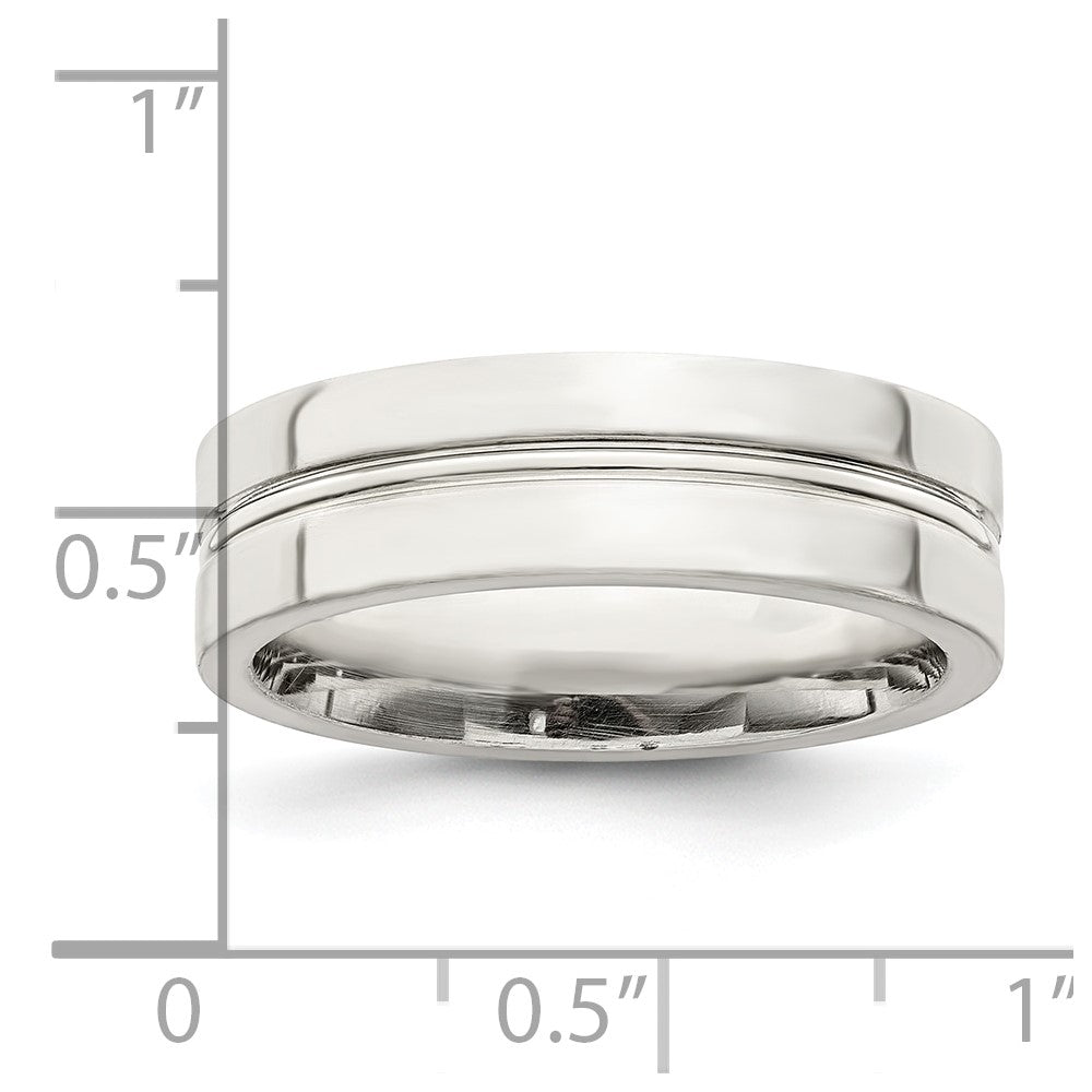 Sterling Silver 6mm Polished Flat Grooved Center Fancy Band Size 12