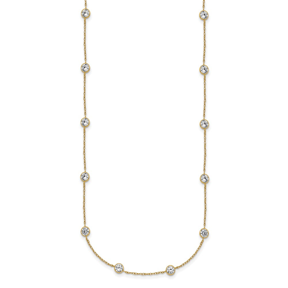 10k Polished Bezel-set Round CZ 14-Station 21.5 inch Necklace