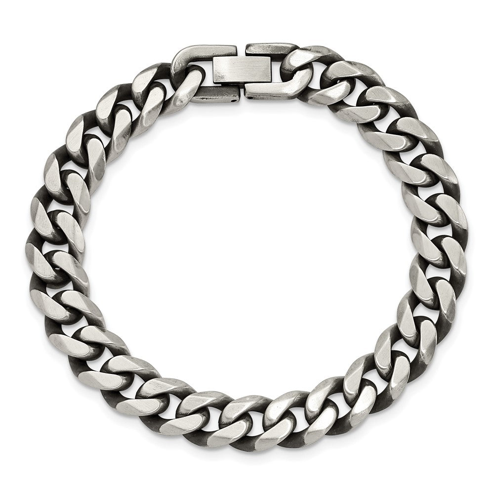 Stainless Steel Antiqued and Brushed 10.5mm Curb 8.5in Bracelet 8.5 inches