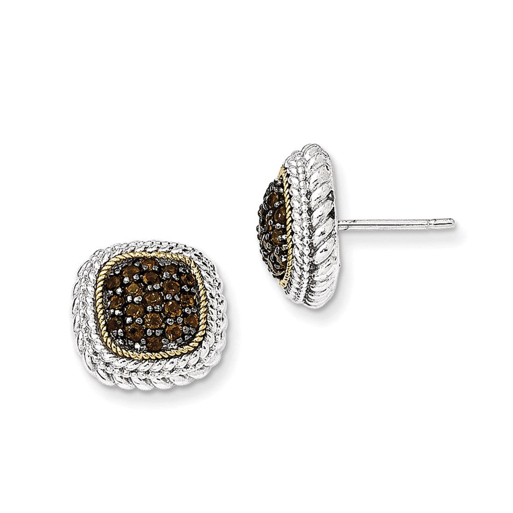 Sterling Silver w/14k and Black Rhodium Smoky Quartz Post Earrings