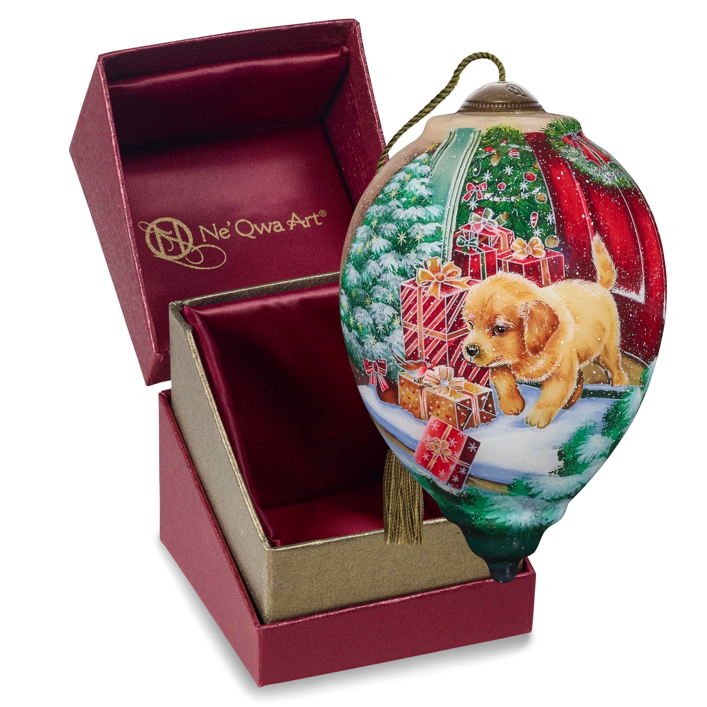 Neqwa Art We Woof You a Merry Christmas by Sarah Summers Hand-painted Glass Ornament