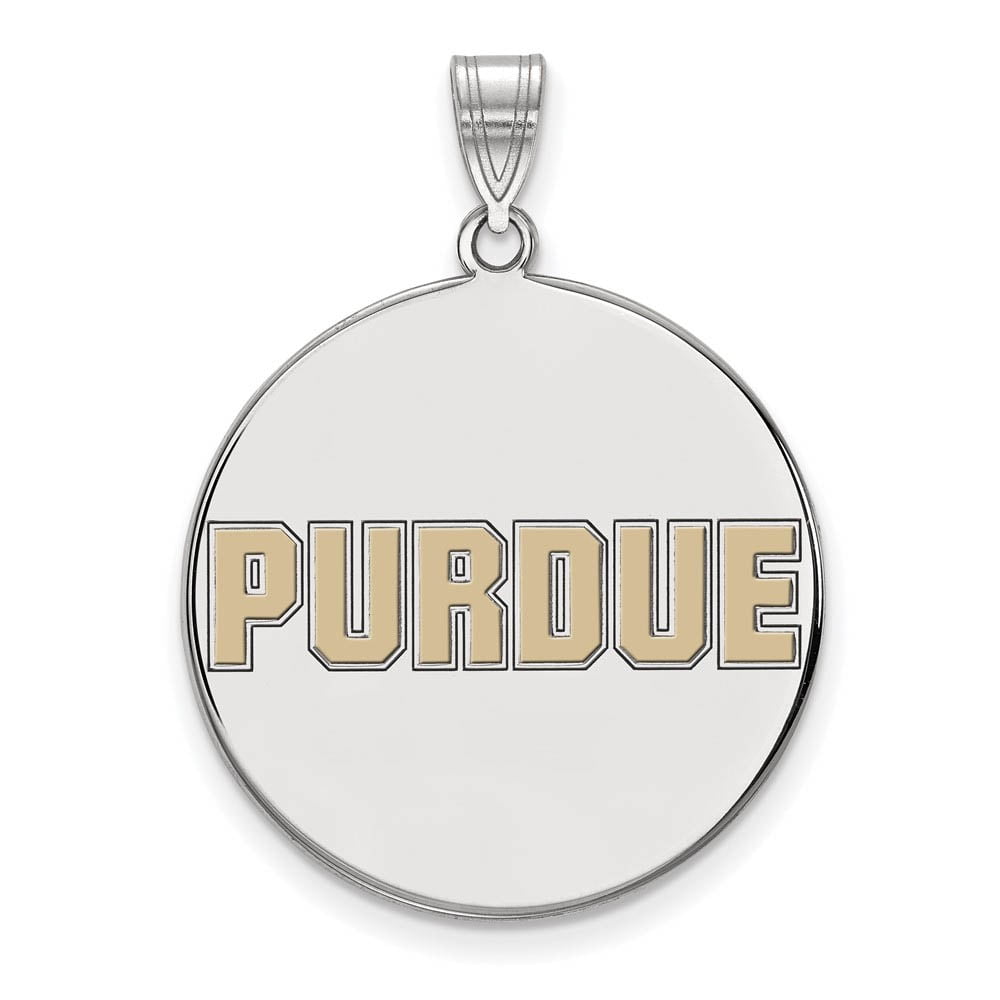 Sterling Silver Rhodium-plated LogoArt Purdue University Block Type Extra Large Enameled Disc Pendant QSS079PU