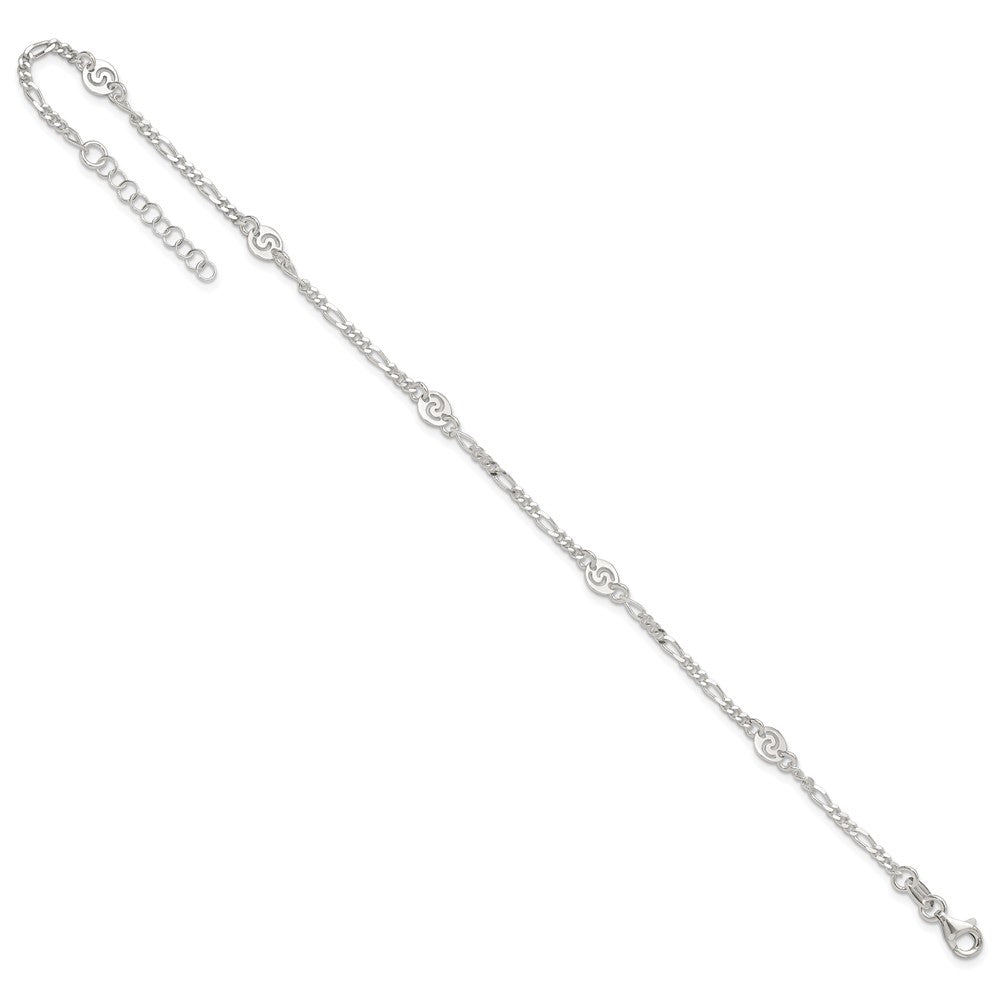 Sterling Silver Polished Swirl Disc 9in Plus 1in ext. Anklet 9 inches