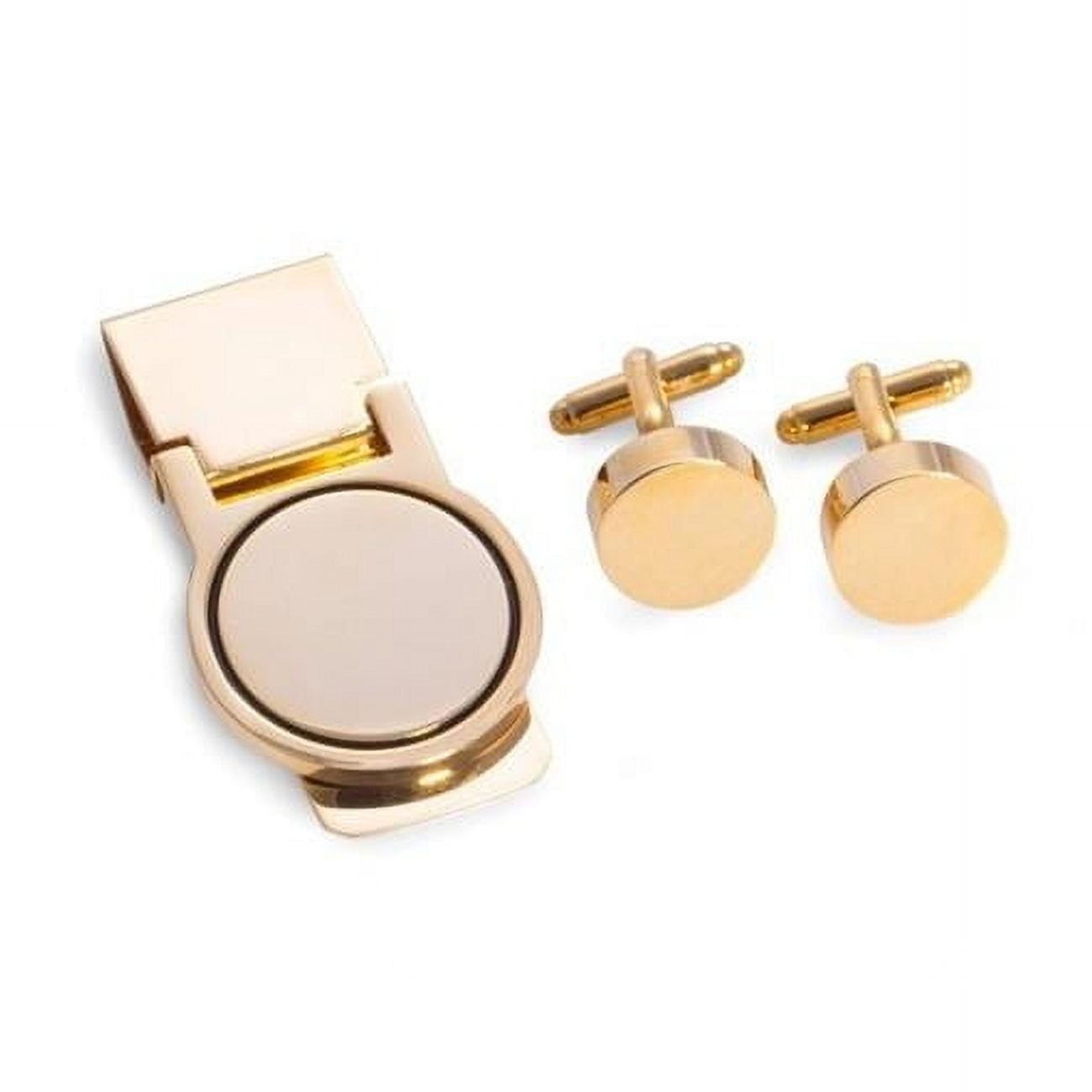Gold Round Cufflinks and Money Clip Set