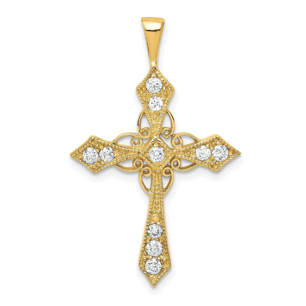 14k Yellow Gold 1/3 CT I1 Diamond Fancy Passion Cross Pendant