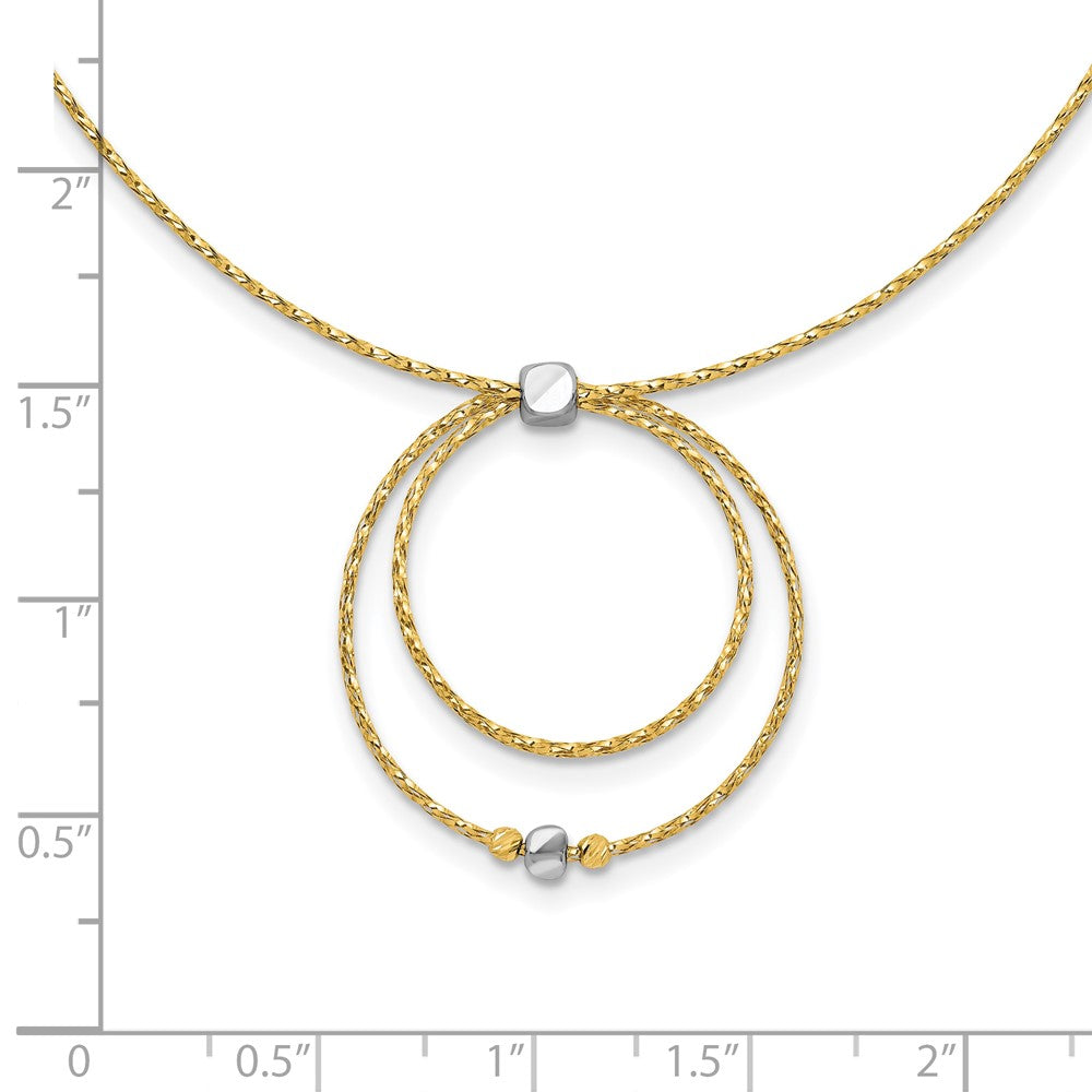 14K w/Wht Rhod Polished/DC Circle Pendant w/1in ext. Necklace