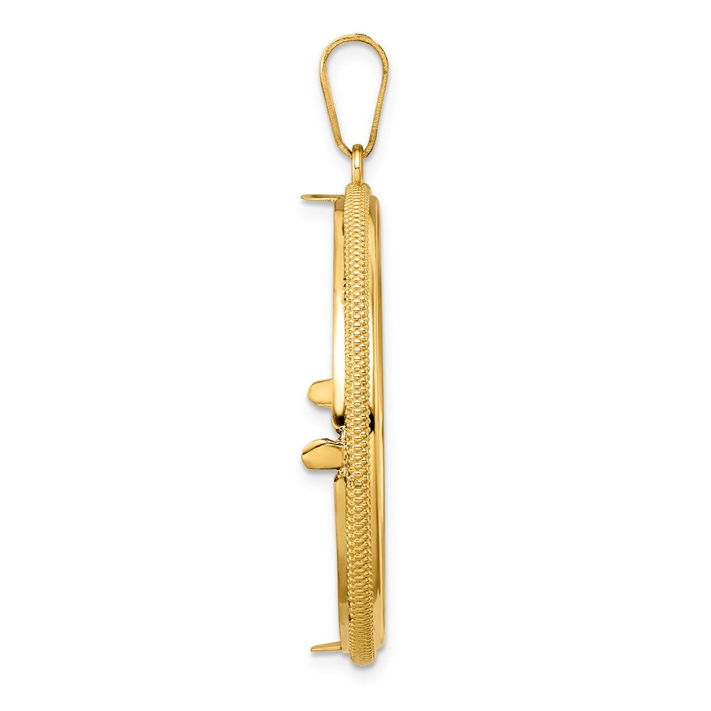 14k Polished Popcorn with 32.7mm Prong Coin Bezel Pendant
