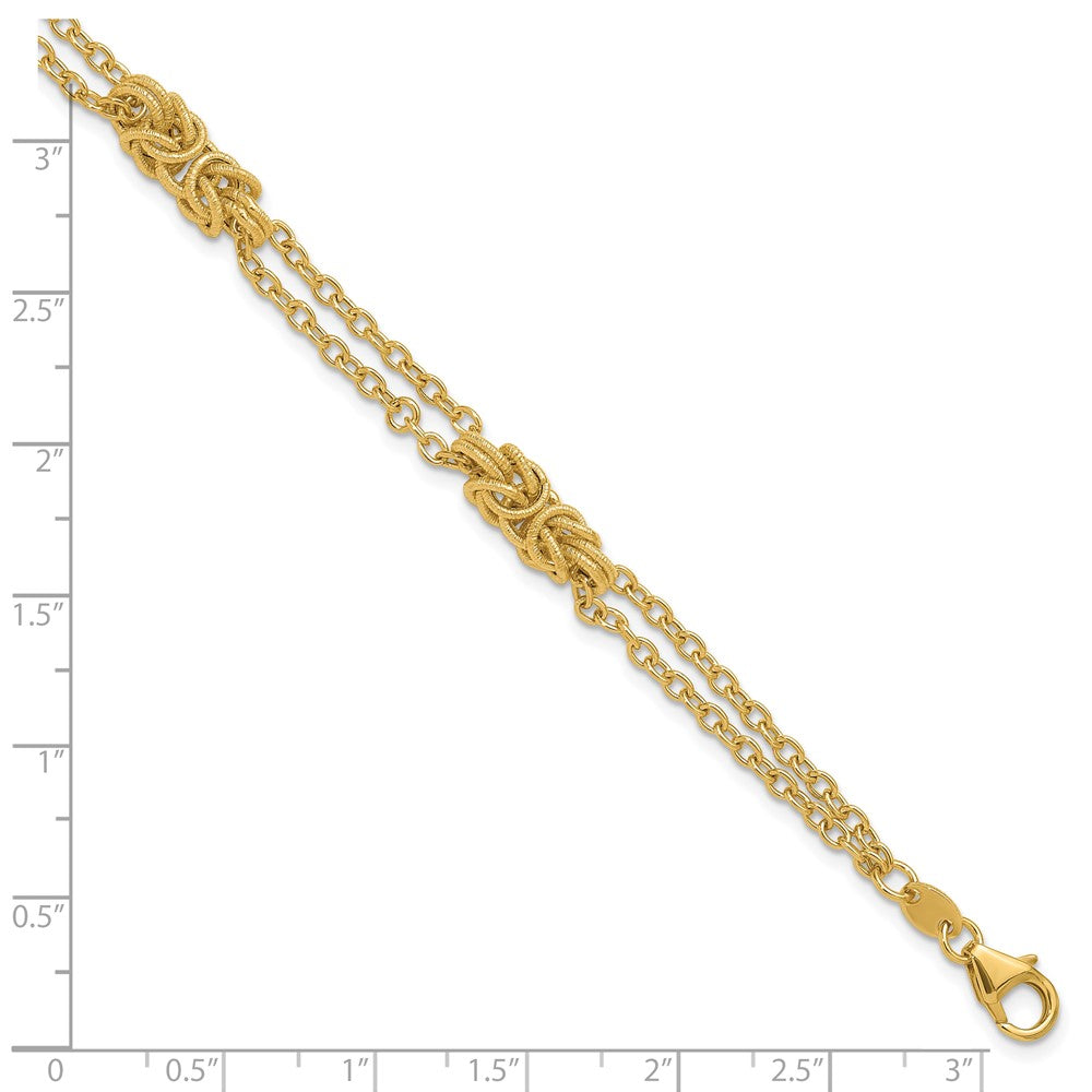14K Polished and Textured Multi-strand Bracelet 7.5  inches