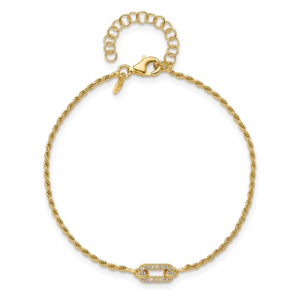 Sterling Silver Gold-plated Polished CZ with 1.5in ext. Bracelet