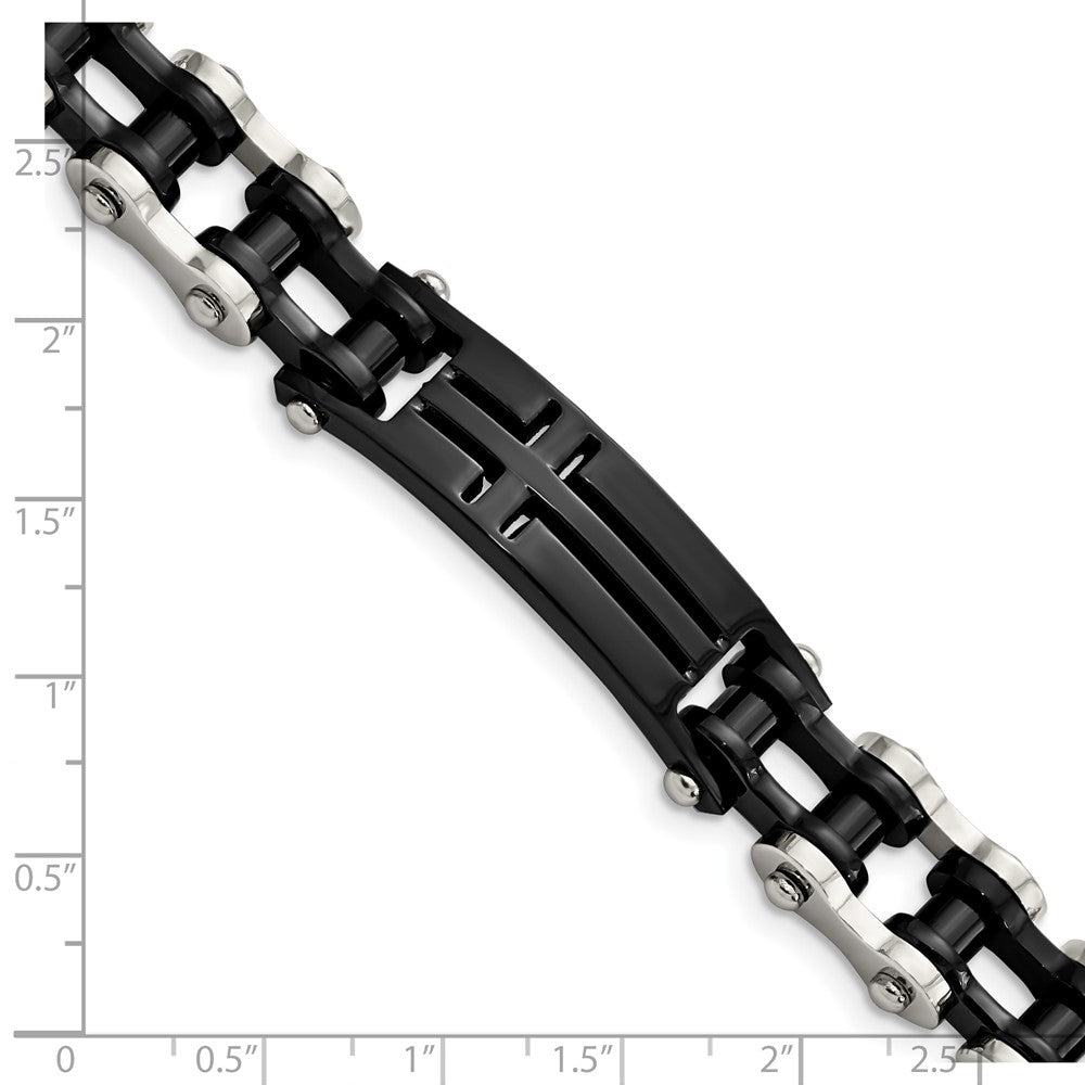Stainless Steel Polished Black IP-plated Cross 9in ID Bracelet 9 inches