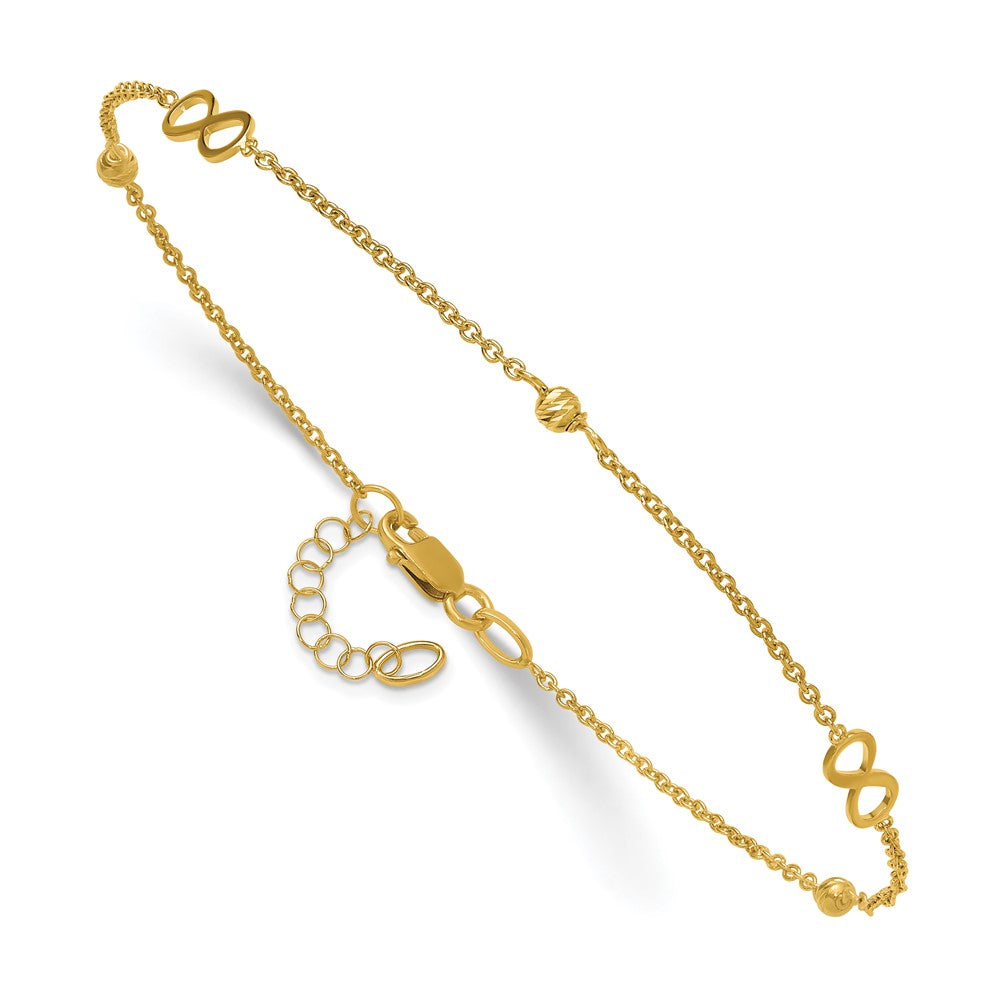 14K Polished/Diamond-cut Infinity 9in Plus 1in ext. Anklet