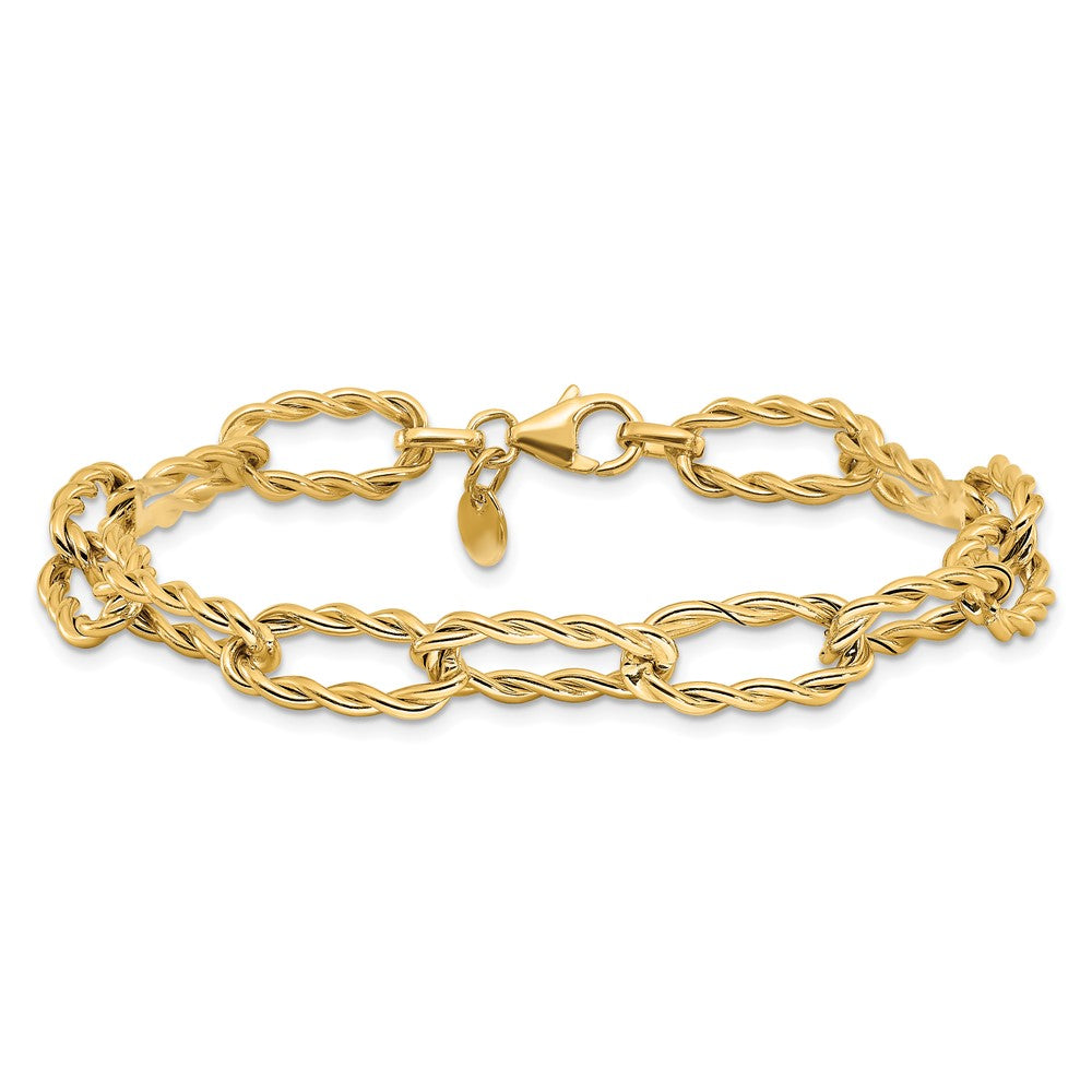 14K Polished and Textured Twisted Link Bracelet 7.5  inches