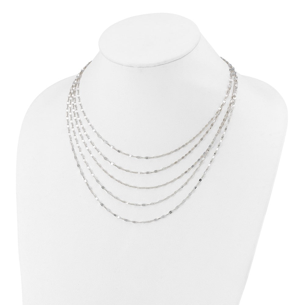 Sterling Silver 5 Strand Fancy Flat Link Necklace 17 Inches