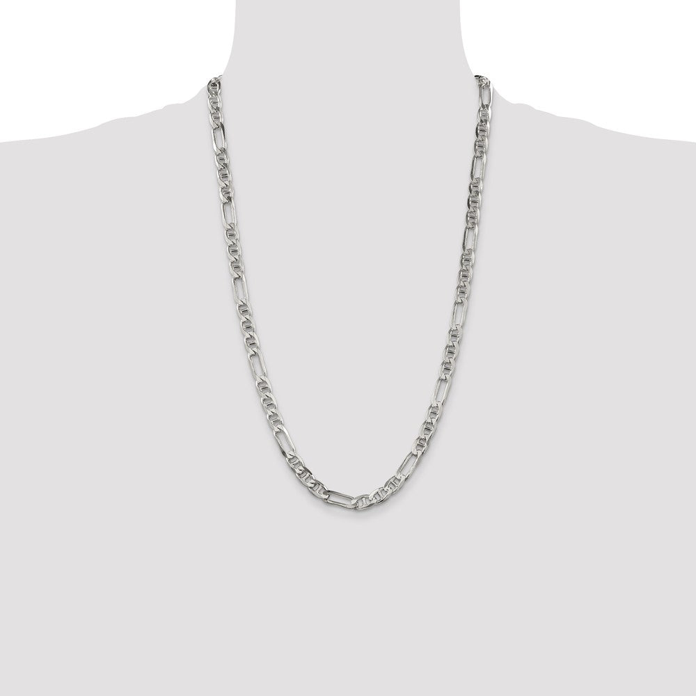 Sterling Silver 6.5mm Figaro Anchor Chain 26 Inches