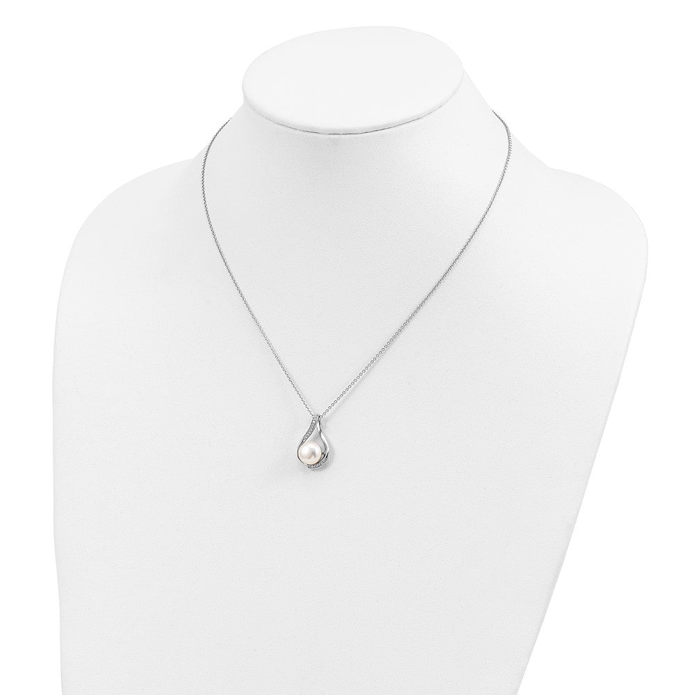 Sentimental Expressions Sterling Silver Rhodium-plated FW Cultured Pearl CZ Forever (Embrace) 18in Necklace 18 Inches