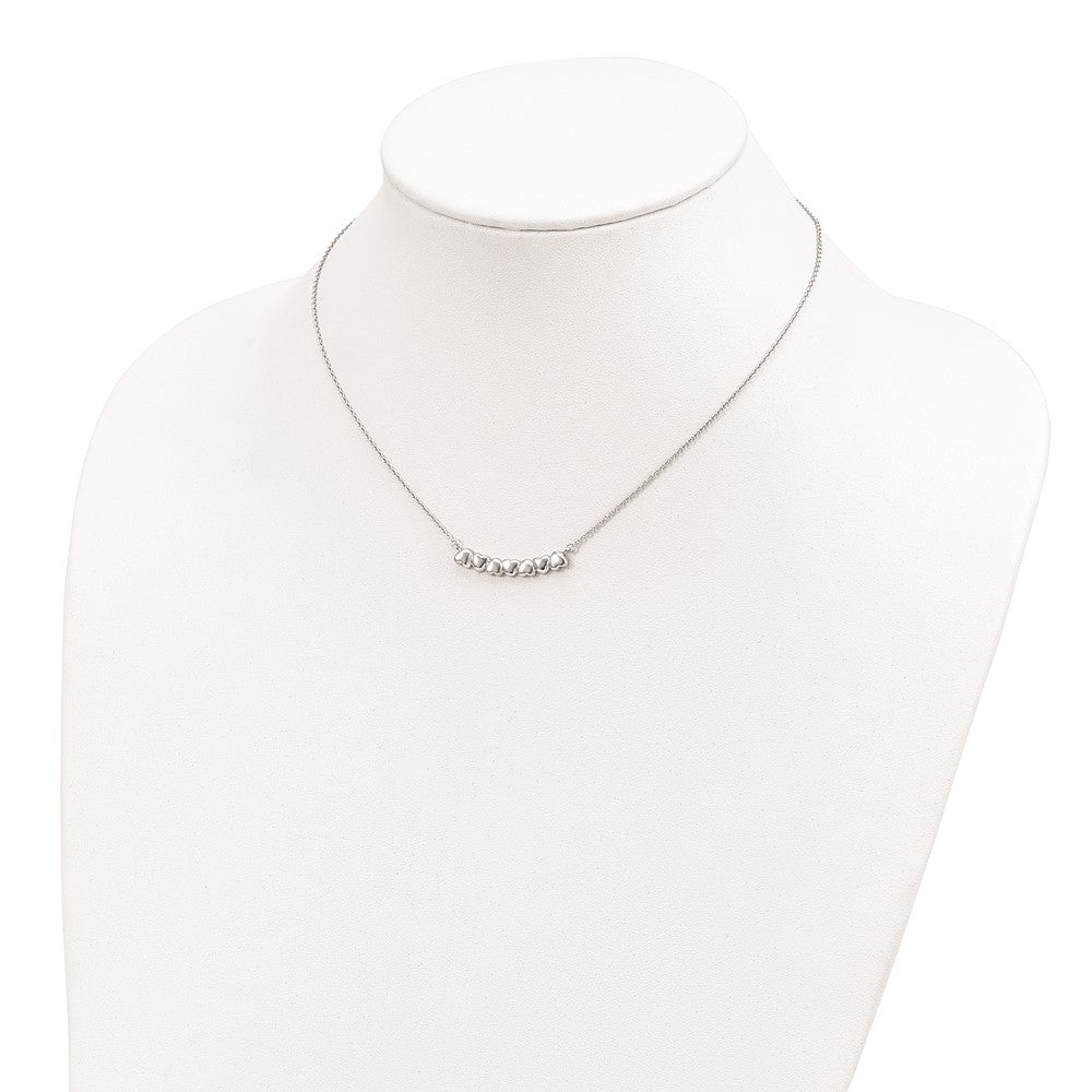 Sterling Silver Rhodium-plated w/2in ext Heart Bar Necklace 16 Inches