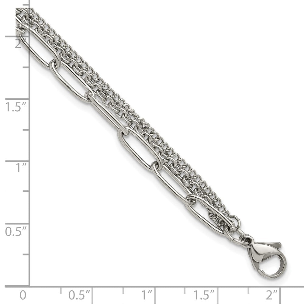 Chisel Stainless Steel Polished Multi-Strand Curb, Cable and Paperclip Link 7 inch Plus a 1.25 inch Extension Bracelet 8.25 inches