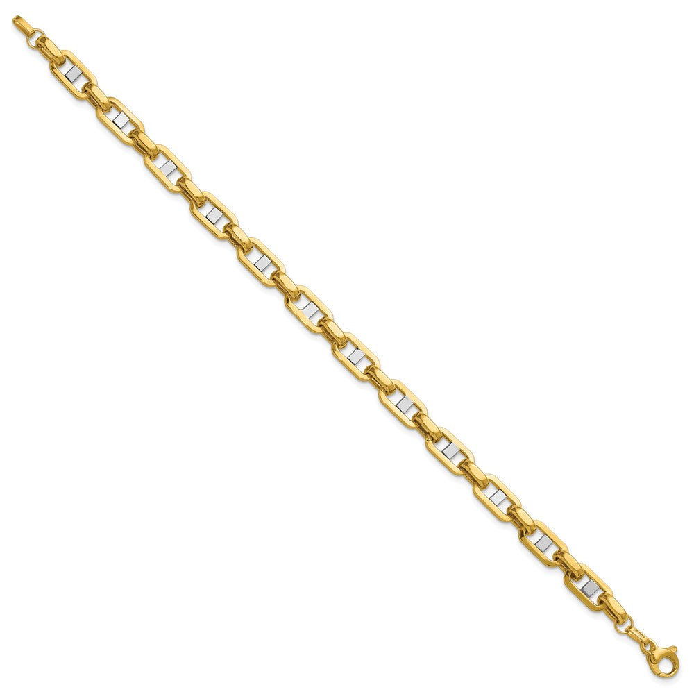 14K w/Wht RH Polished Fancy Flat Anchor Men's Link Bracelet 8  inches