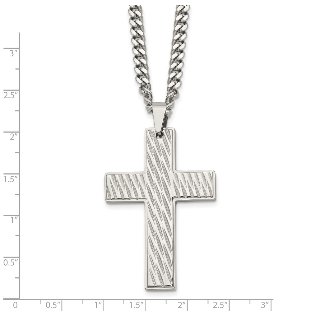 Stainless Steel Polished and Textured Cross 24in Necklace