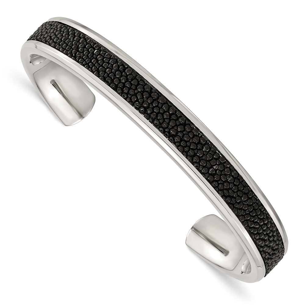 Stainless Steel Polished Genuine Stingray Bangle 7.25 inches