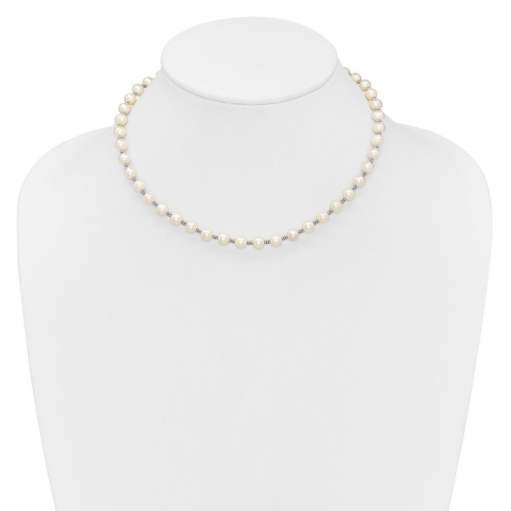 Sterling Silver Rhodium-plated 6-7mm White Round Freshwater Cultured Pearl 16 inch with 2 inch Extension Necklace 16 Inches