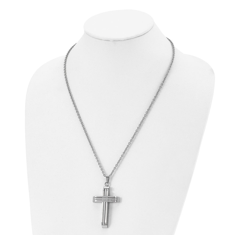 Stainless Steel Brushed and Polished Cross 22in Necklace