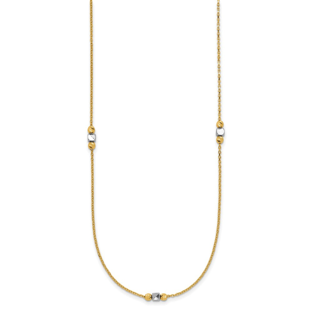 14K Two-tone Polished / Dia-cut Beads w/2in ext. Necklace