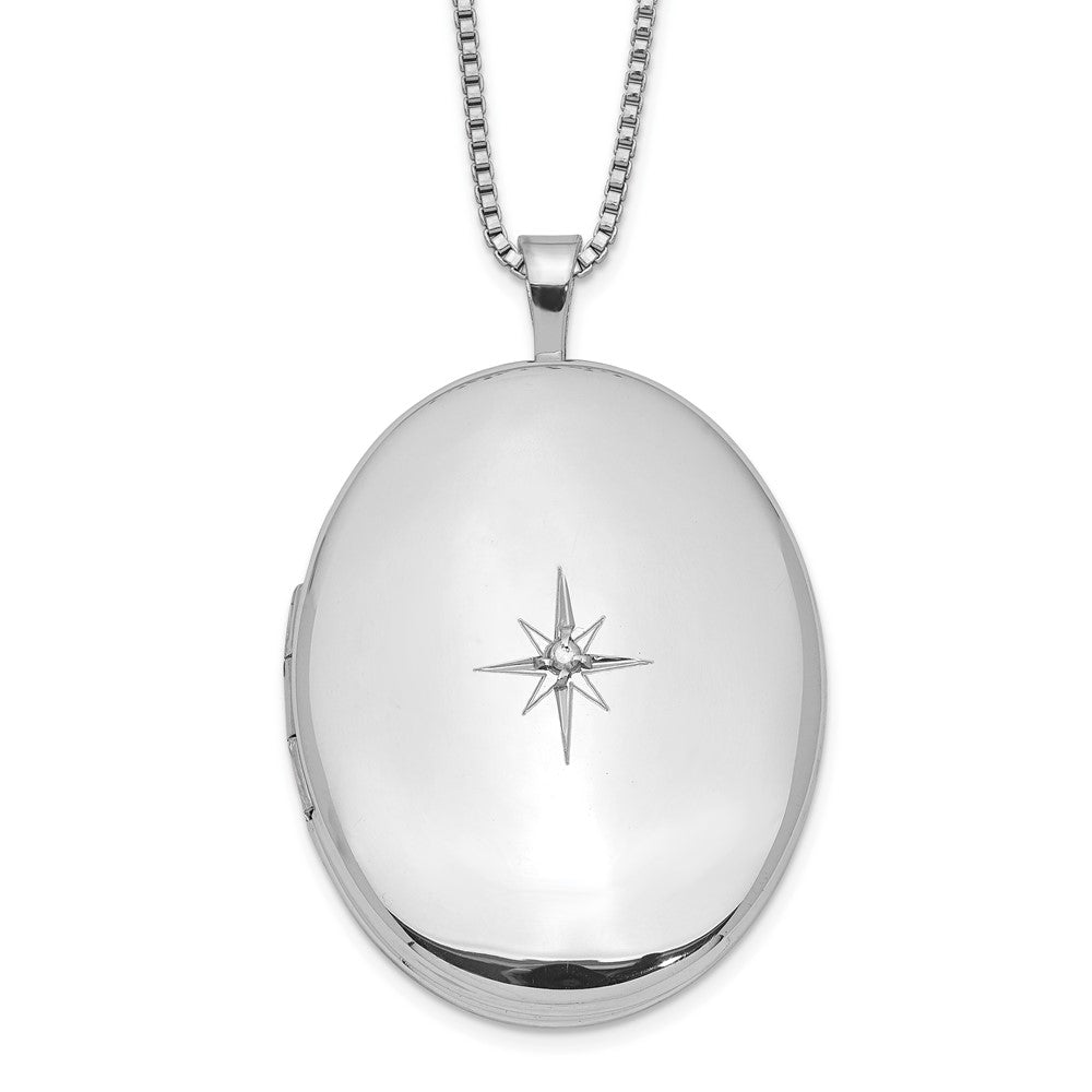 Sterling Silver Rhodium-plated Diamond 26mm Oval Locket Necklace 18 Inches