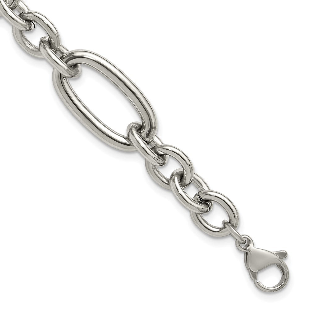 Chisel Stainless Steel Polished Open Link 7 inch Plus a 1.25 inch Extension Bracelet 8.25 inches
