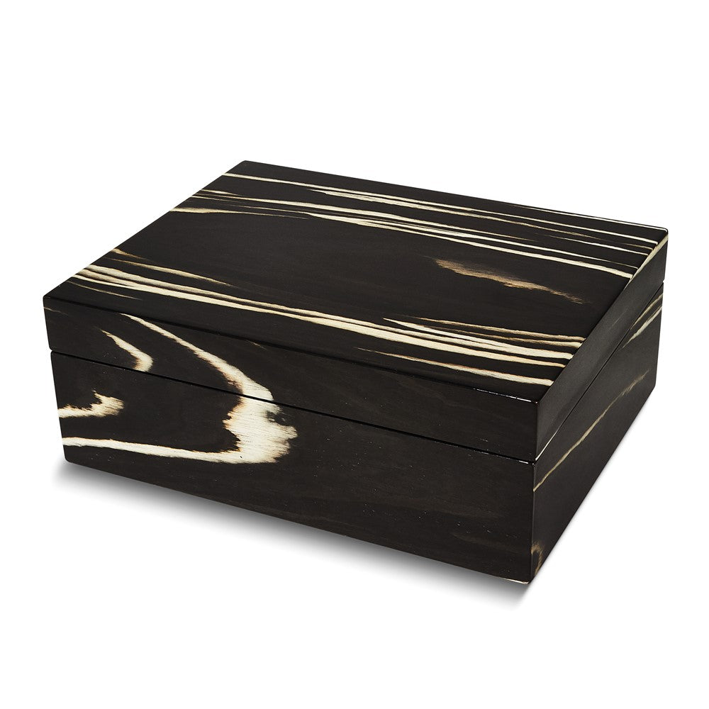 High Gloss Black and White Rustic Burlwood Finish Veneer Wooden Hinged Box
