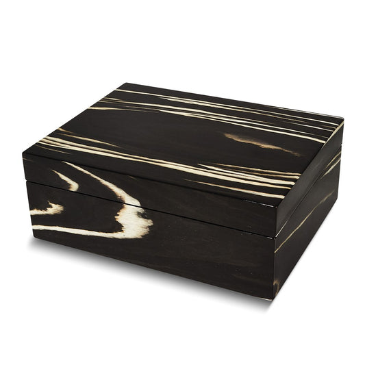 High Gloss Black and White Rustic Burlwood Finish Veneer Wooden Hinged Box