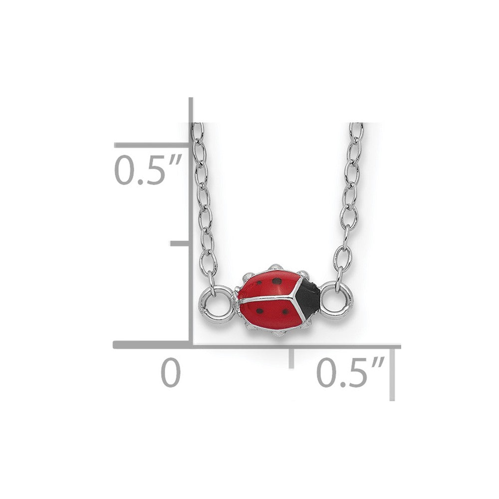 Sterling Silver Polished Red & Black Enameled Ladybug with 2 Inch Extension Children's Necklace 16 Inches