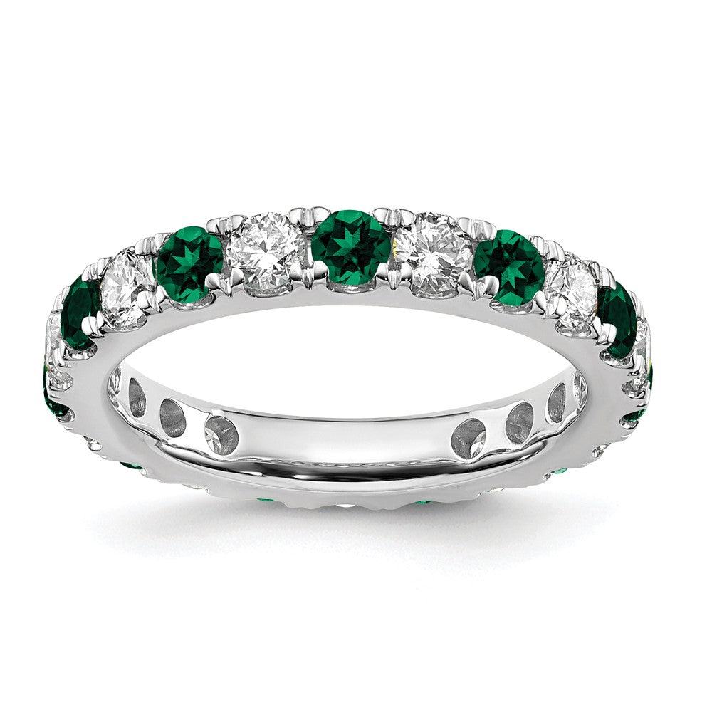 14k White Gold 1 carat Lab Grown Diamond VS/SI+ G+ and Lab Created Emerald Size 5 Eternity Band