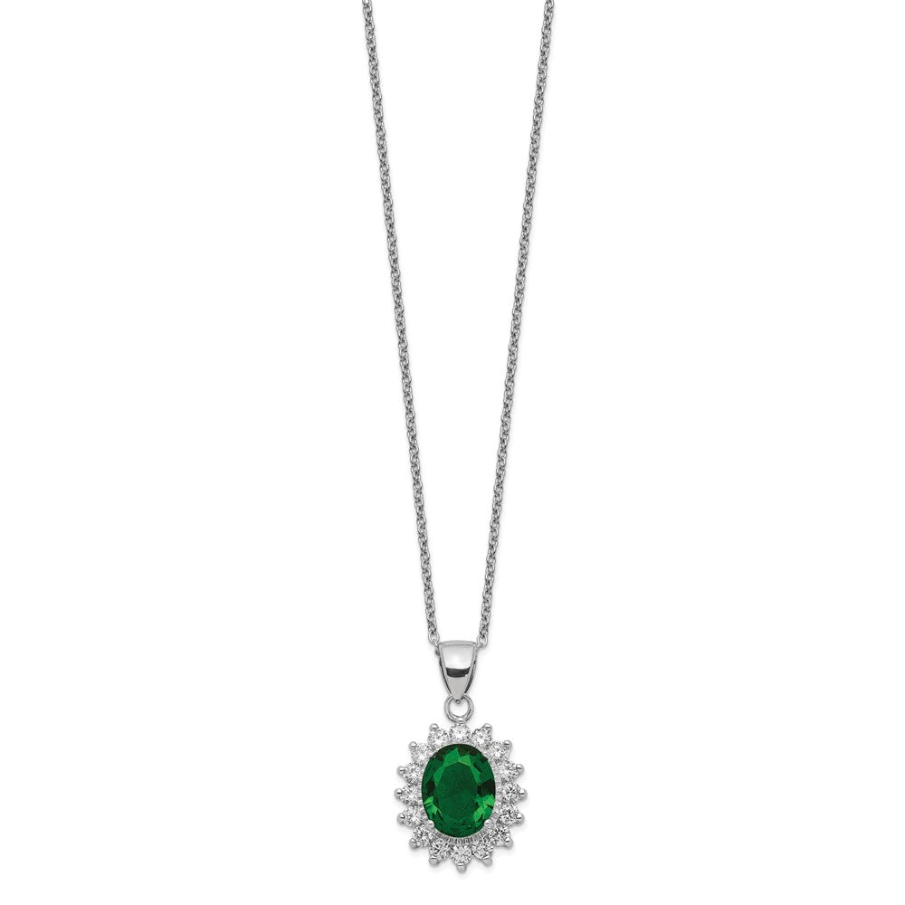 Cheryl M Sterling Silver Rhodium-plated Brilliant-cut Green Glass and Brilliant-cut White CZ Oval 18.25 Inch Necklace 18.25 Inches