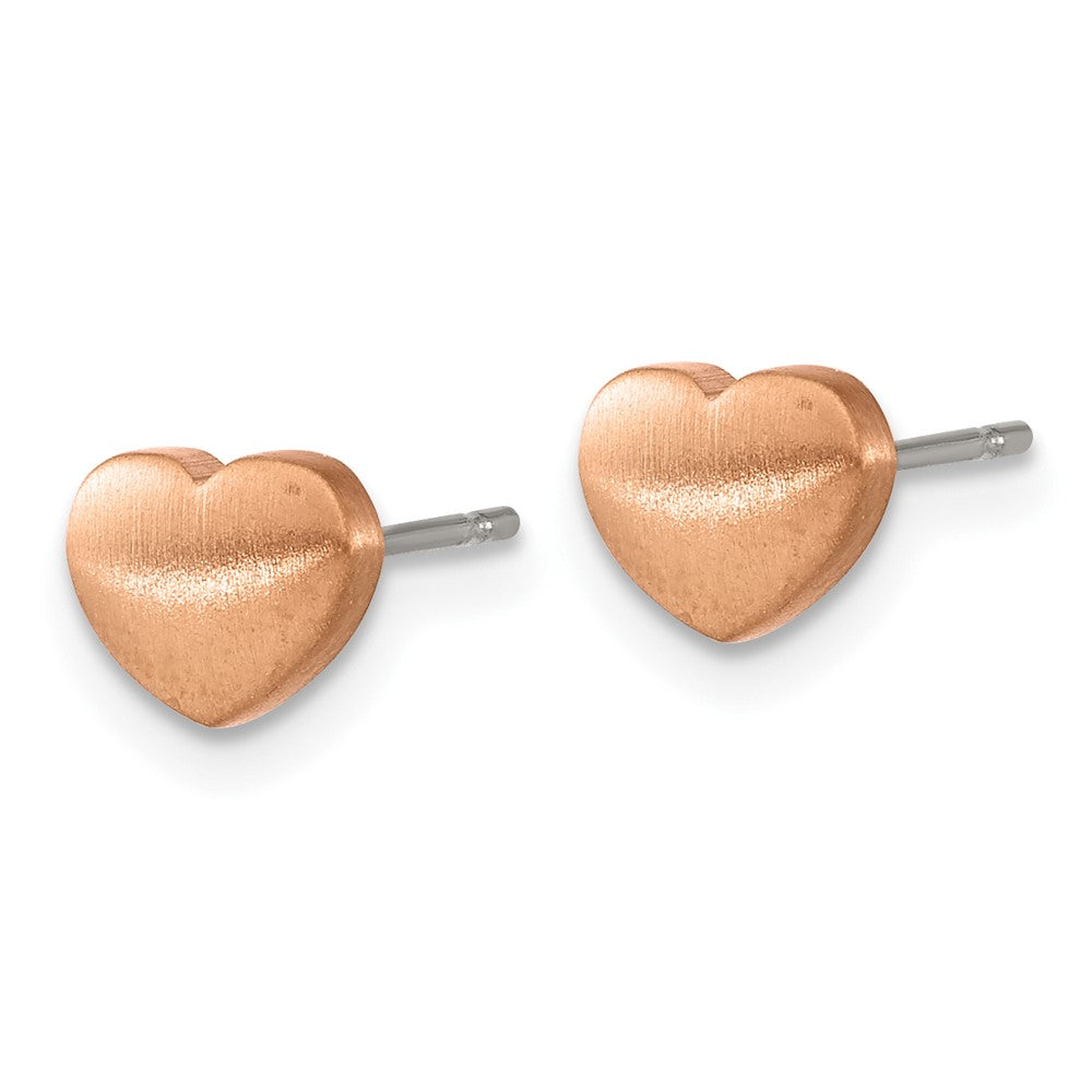 Titanium Brushed Rose IP-plated Heart Post Earrings