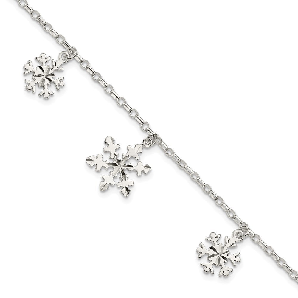 Sterling Silver Diamond-Cut Snowflake Bracelet 7.5 inches