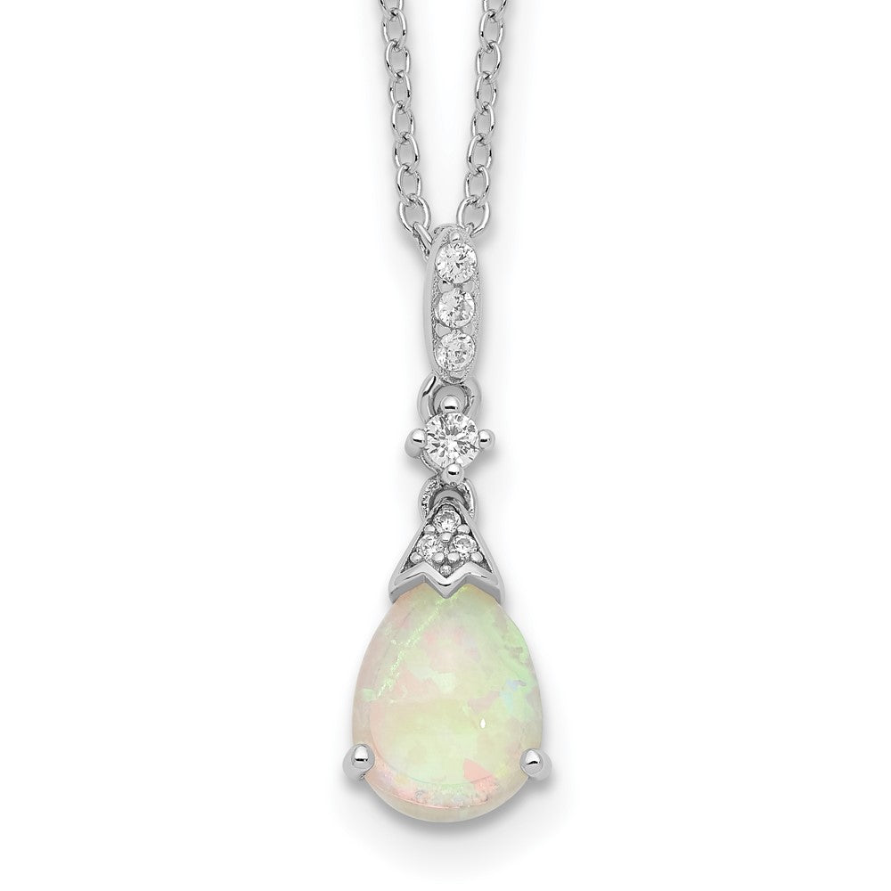 Cheryl M Sterling Silver Rhodium-plated Cabochon Lab Created Opal and Brilliant-cut CZ Teardrop 18 Inch Necklace 18 Inches