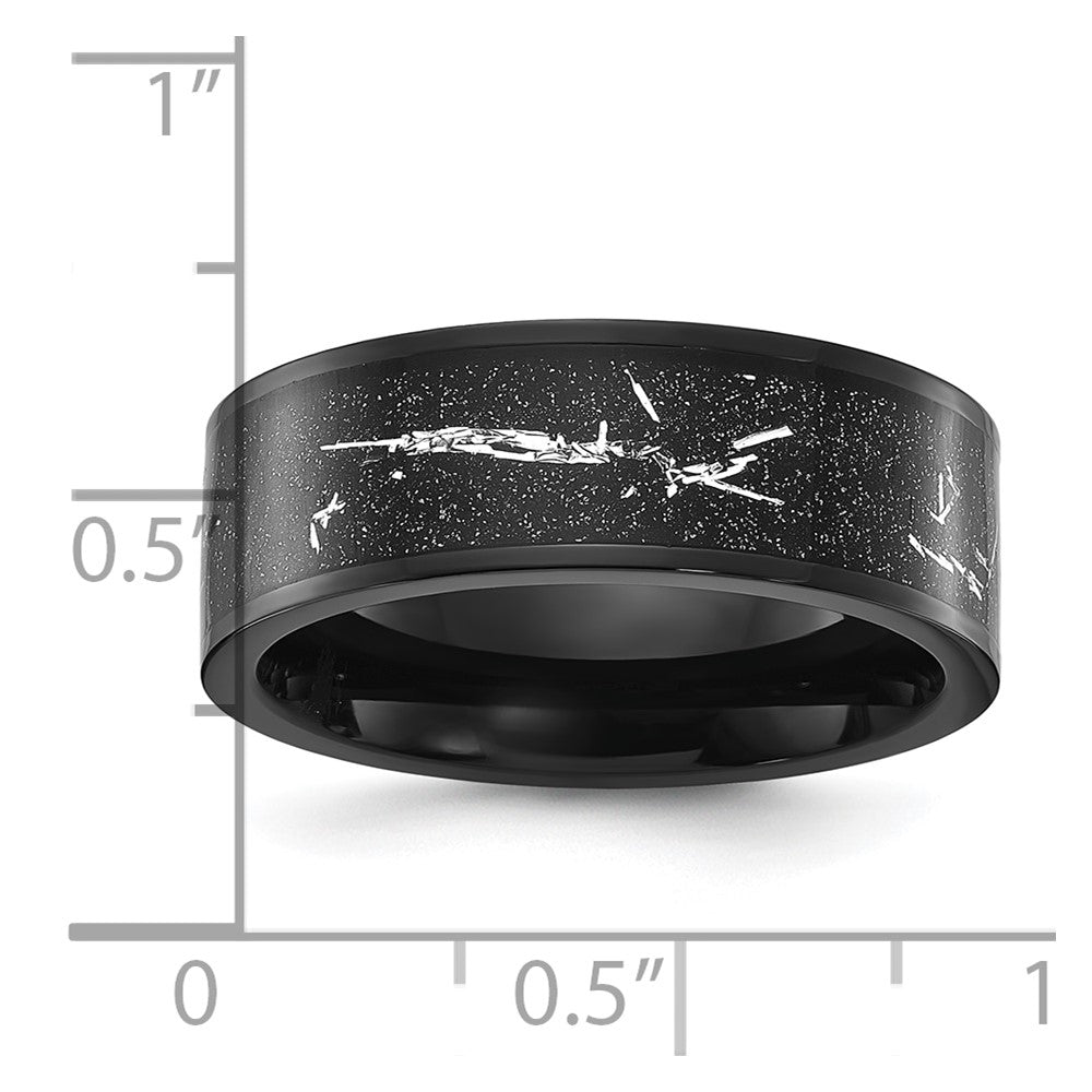 Chisel Stainless Steel Polished Black IP-plated Black and Silver Foil Inlay 8mm Band Size - 10.5