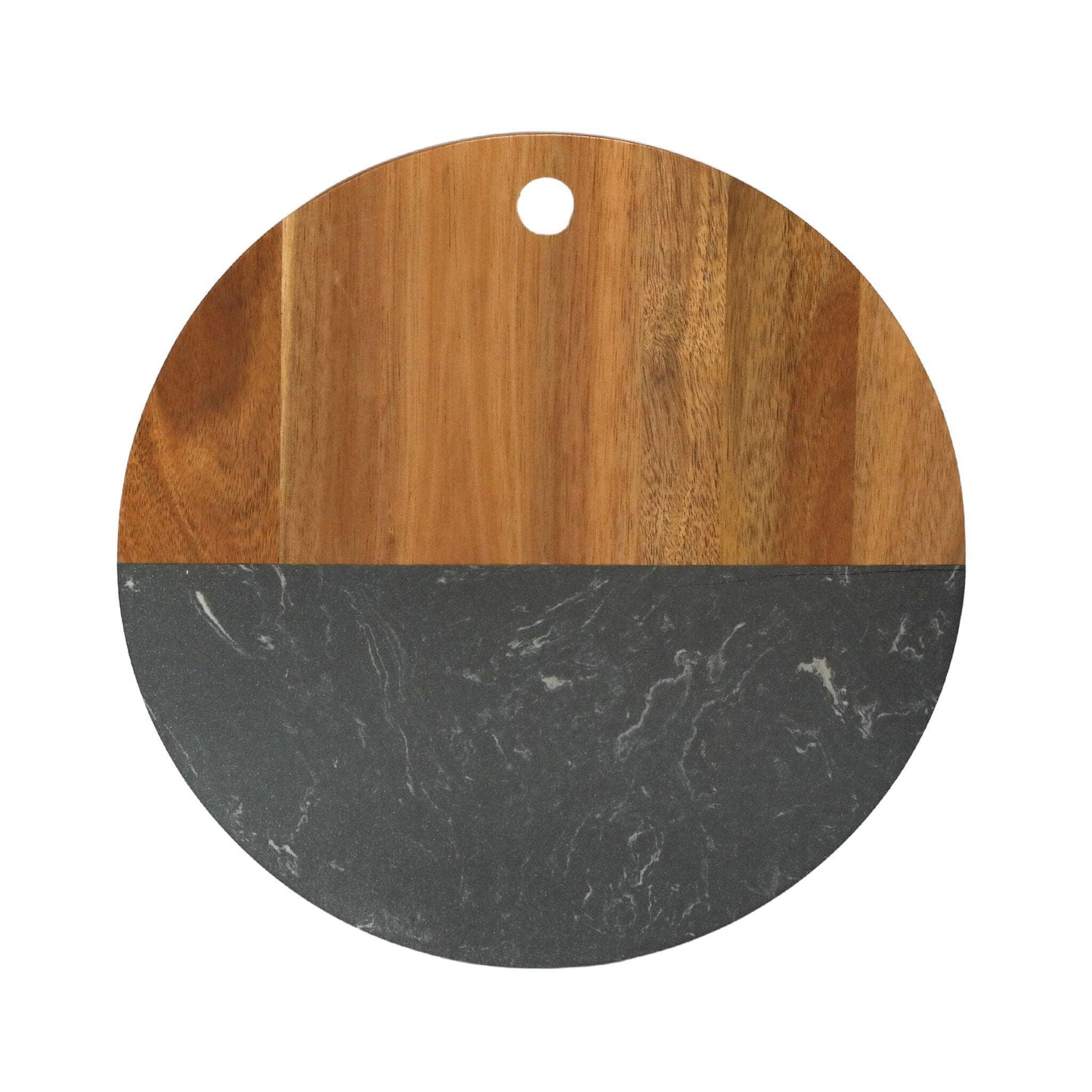 Black Marble/Acacia Wood Round Board, 12"