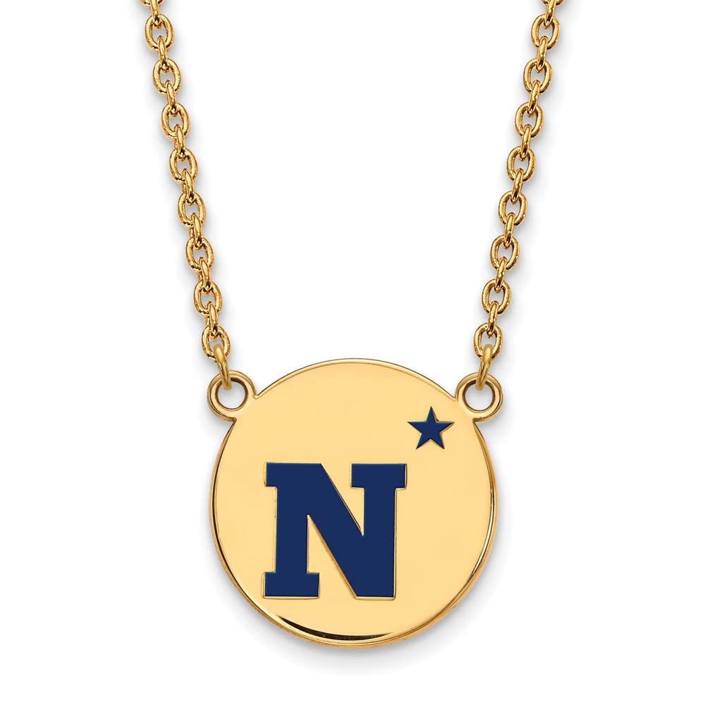 Beautiful Sterling Silver w/GP LogoArt Navy Large Enamel Disc Necklace
